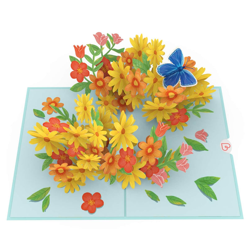 Bunte Gänseblümchen mit Schmetterling Pop-Up Karte
