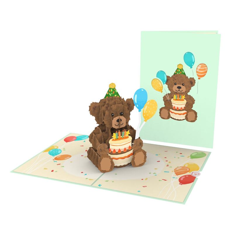 Teddy mit Geburtstagstorte Pop-Up Karte