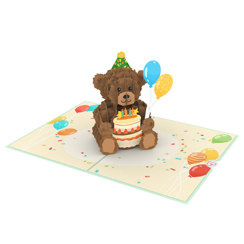 Teddy mit Geburtstagstorte Pop-Up Karte