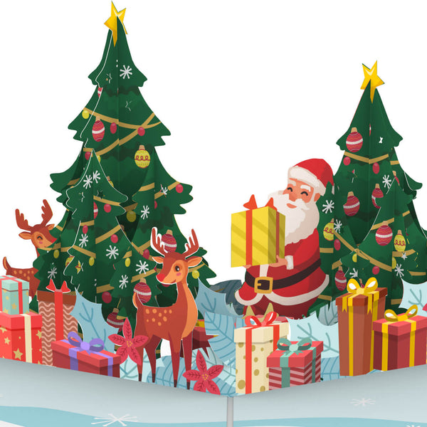 Weihnachtsmann & Rentiere Pop-Up Karte